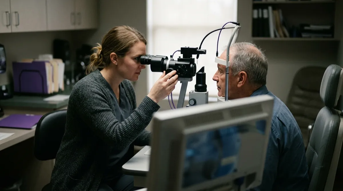 Examen d'imagerie rétinienne réalisé par une orthoptiste